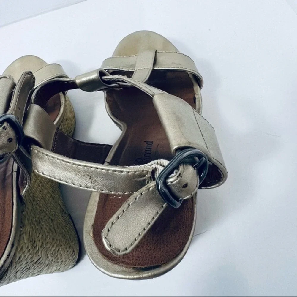 LUCKY BRAND Lovell Gold‎ Espadrille T-Strap Wedge Size 6/36M
